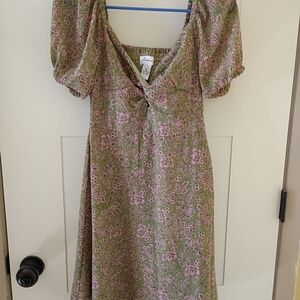 Japna Olive and Lavender Floral Midi Dress